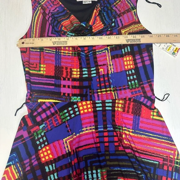 Kelly & Diane Size 10 Colorful Abstract Plaid Fit & Flare Cowl Dress - Picture 6 of 12